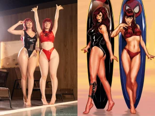 Swimsuit MJ and Black Widow by Lada Lyumos and Lera Himera [MARVEL]