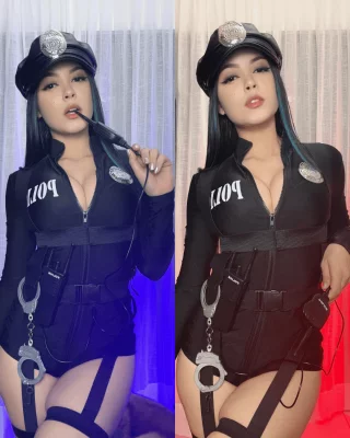 Put your hands where I can see, but you decide where! My police costume