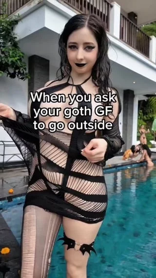 Rate the goth pool look! 🖤 Don't mind all my girlfriends in the back 😏